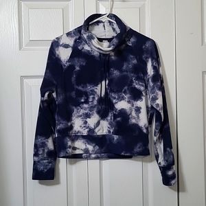 Blue & White Tie-dye Fleece Pullover Sweatshirt, Crop length, Size XS, Like New